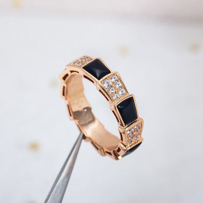 [Marins]SERPENTI RING PINK GOLD BLACK MOP DIAMOND PAVED 4MM