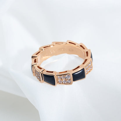 [Marins]SERPENTI RING PINK GOLD BLACK MOP DIAMOND PAVED 4MM