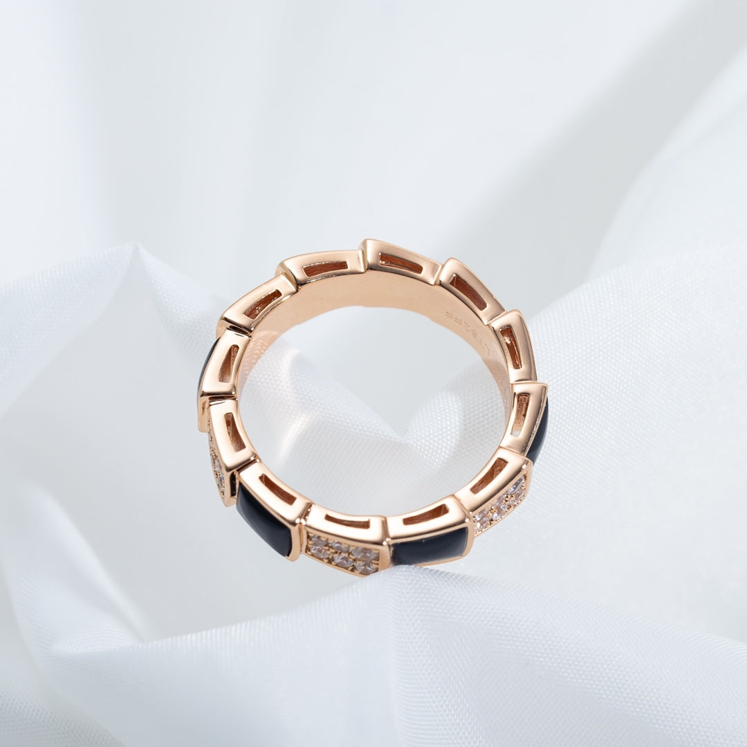 [Marins]SERPENTI RING PINK GOLD BLACK MOP DIAMOND PAVED 4MM