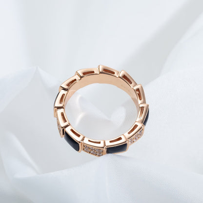[Marins]SERPENTI RING PINK GOLD BLACK MOP DIAMOND PAVED 4MM