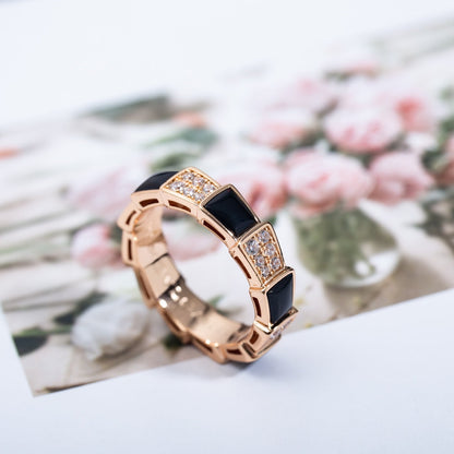 [Marins]SERPENTI RING PINK GOLD BLACK MOP DIAMOND PAVED 4MM