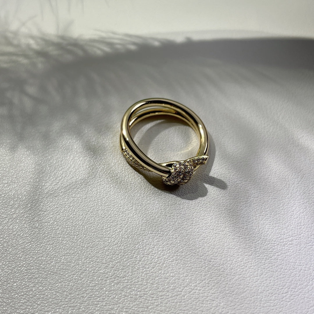 [Marins]KNOT RING DOUBLE ROW GOLD DIAMOND
