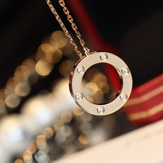 [Marins]LOVE NECKLACE 16MM 6 DIAMONDS PINK GOLD