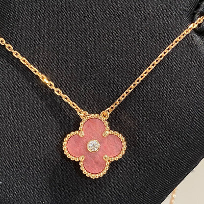 [Marins]CLOVER 15MM DIAMOND RHODONITE NECKLACE