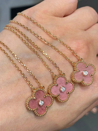[Marins]CLOVER 15MM DIAMOND RHODONITE NECKLACE