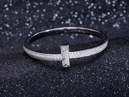 [Marins]WIDE DIAMONDS HINGED BANGLE SILVER