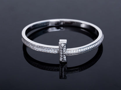 [Marins]WIDE DIAMONDS HINGED BANGLE SILVER