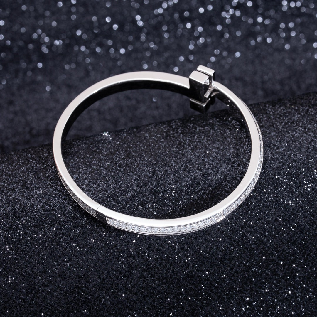 [Marins]WIDE DIAMONDS HINGED BANGLE SILVER