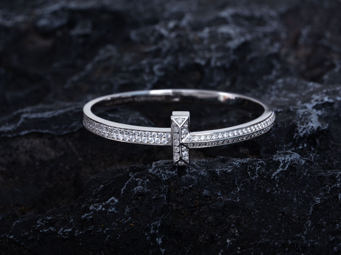 [Marins]WIDE DIAMONDS HINGED BANGLE SILVER