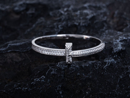 [Marins]WIDE DIAMONDS HINGED BANGLE SILVER