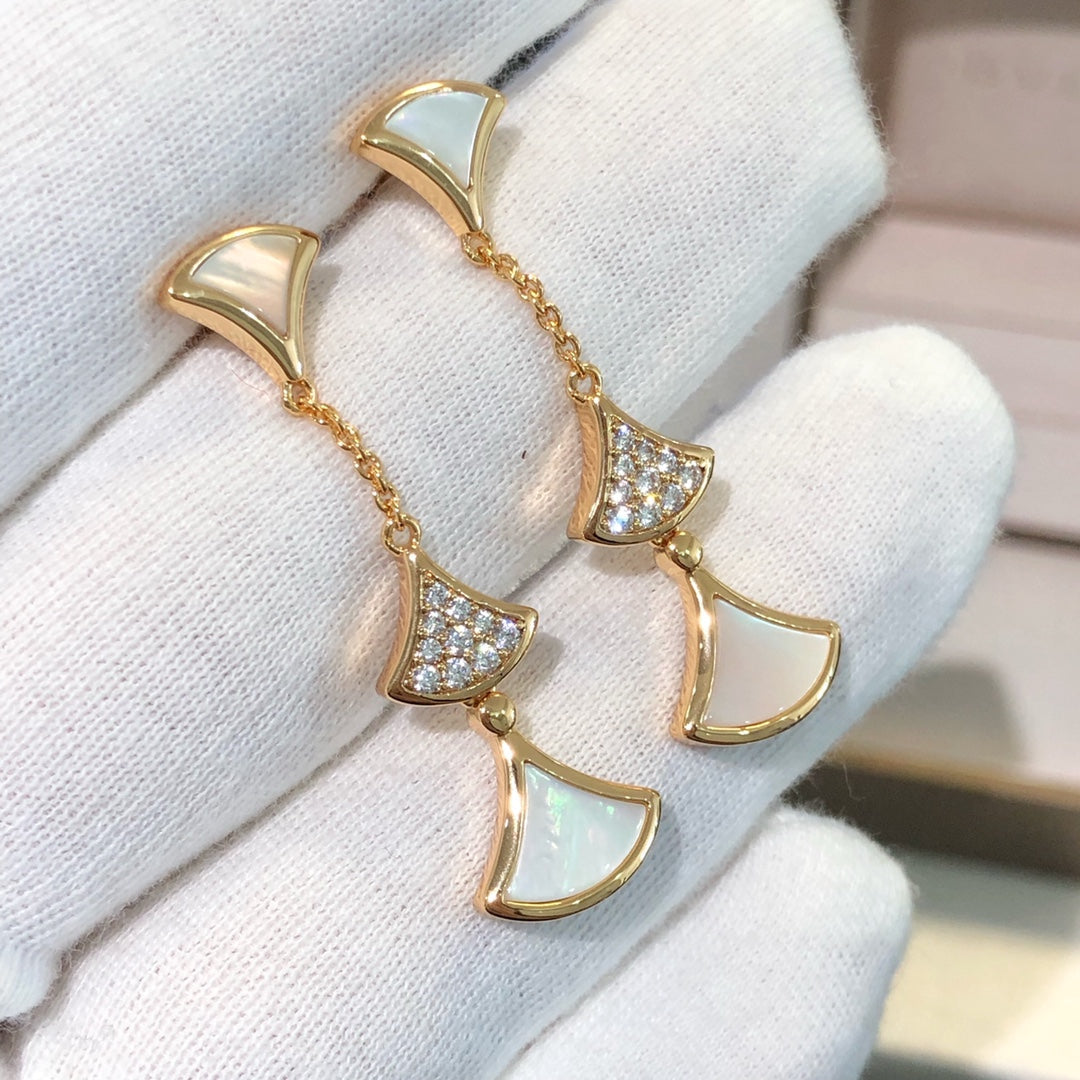 [Marins]DREAM EARRINGS 3 MOTIFS DIAMOND MOP PINK GOLD