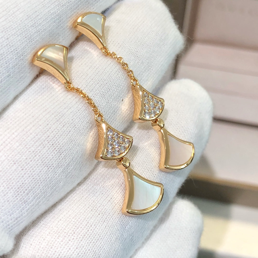 [Marins]DREAM EARRINGS 3 MOTIFS DIAMOND MOP PINK GOLD