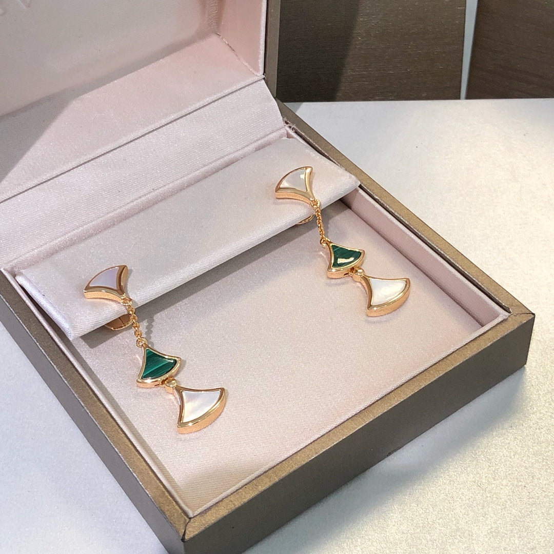 [Marins]DREAM EARRINGS 3 MOTIFS MALACHITE MOP PINK GOLD