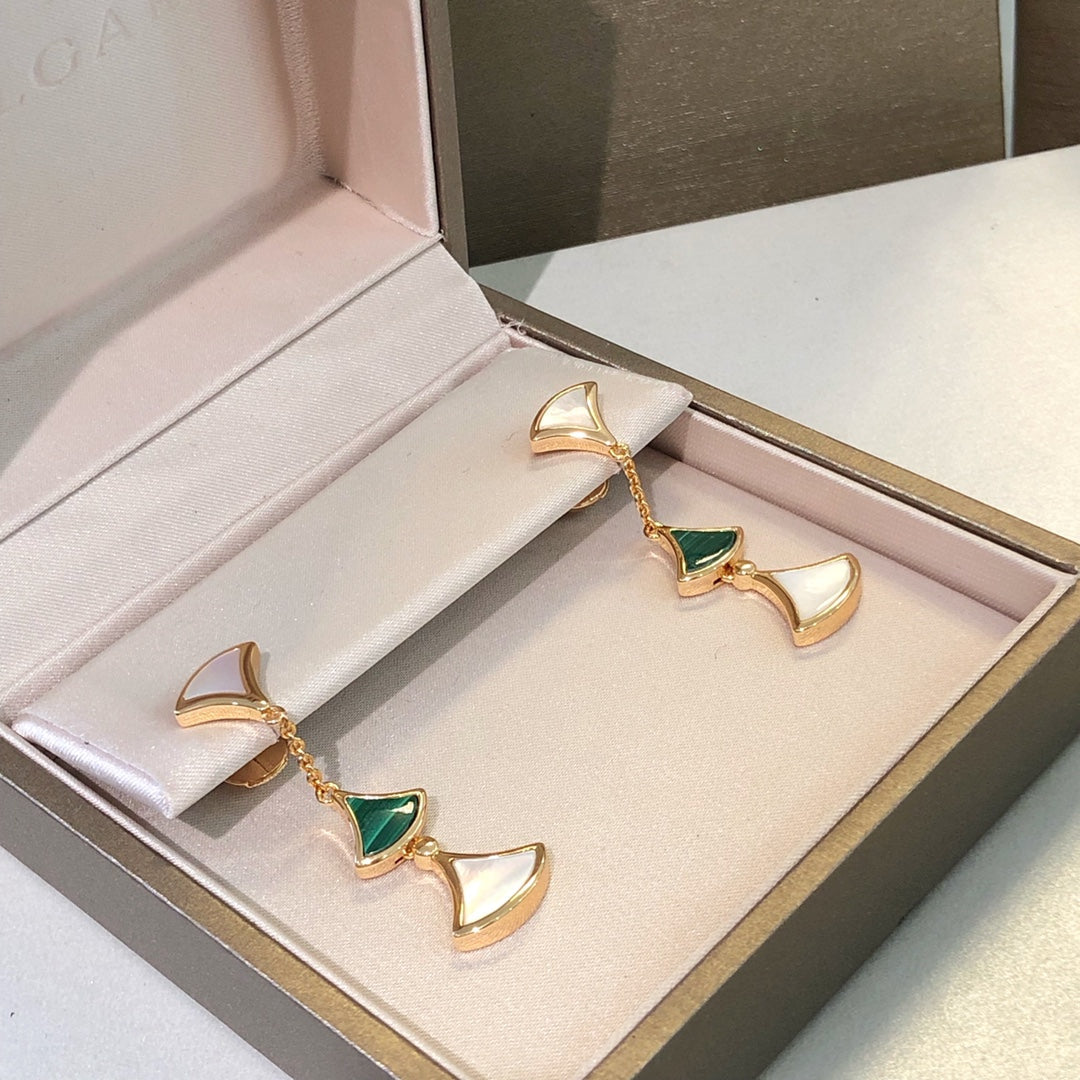 [Marins]DREAM EARRINGS 3 MOTIFS MALACHITE MOP PINK GOLD