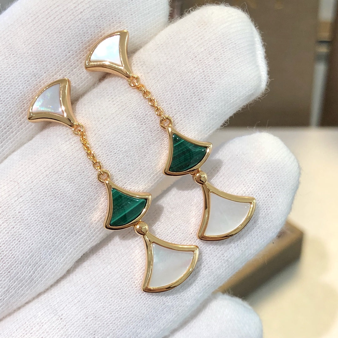 [Marins]DREAM EARRINGS 3 MOTIFS MALACHITE MOP PINK GOLD