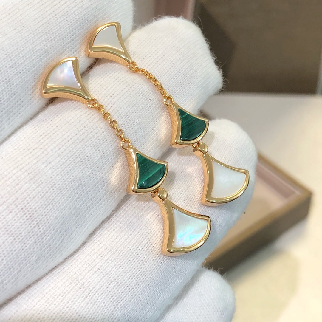 [Marins]DREAM EARRINGS 3 MOTIFS MALACHITE MOP PINK GOLD