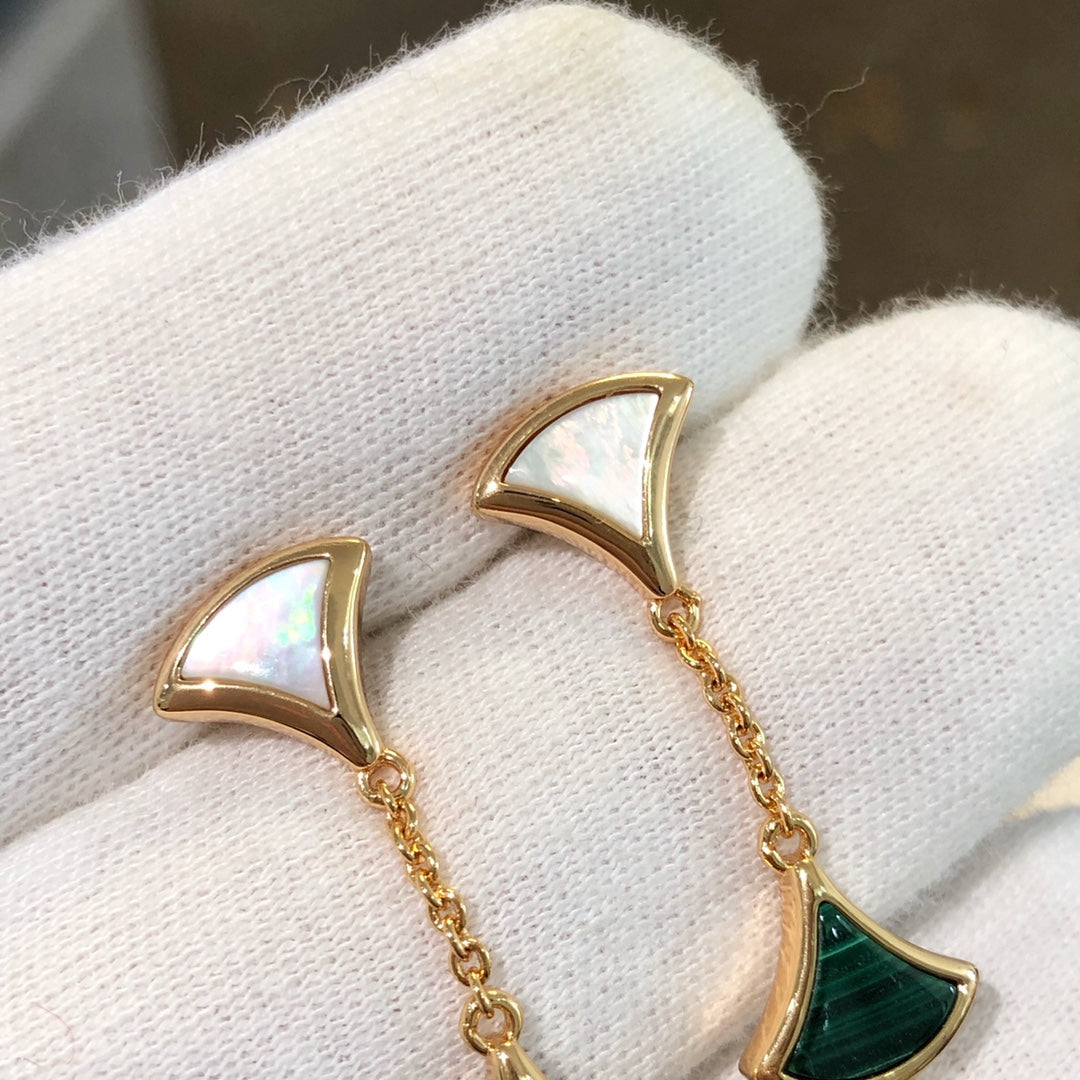 [Marins]DREAM EARRINGS 3 MOTIFS MALACHITE MOP PINK GOLD