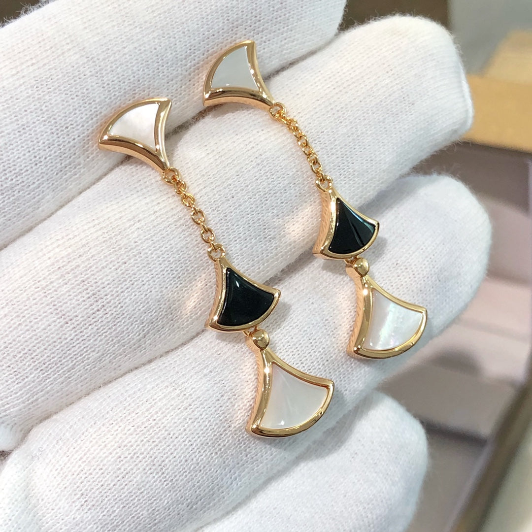 [Marins]DREAM EARRINGS 3 MOTIFS ONYX MOP PINK GOLD