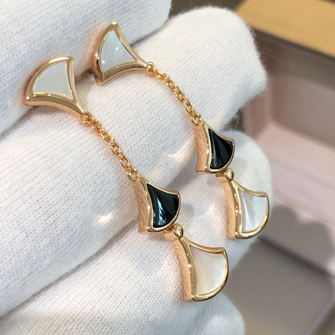 [Marins]DREAM EARRINGS 3 MOTIFS ONYX MOP PINK GOLD