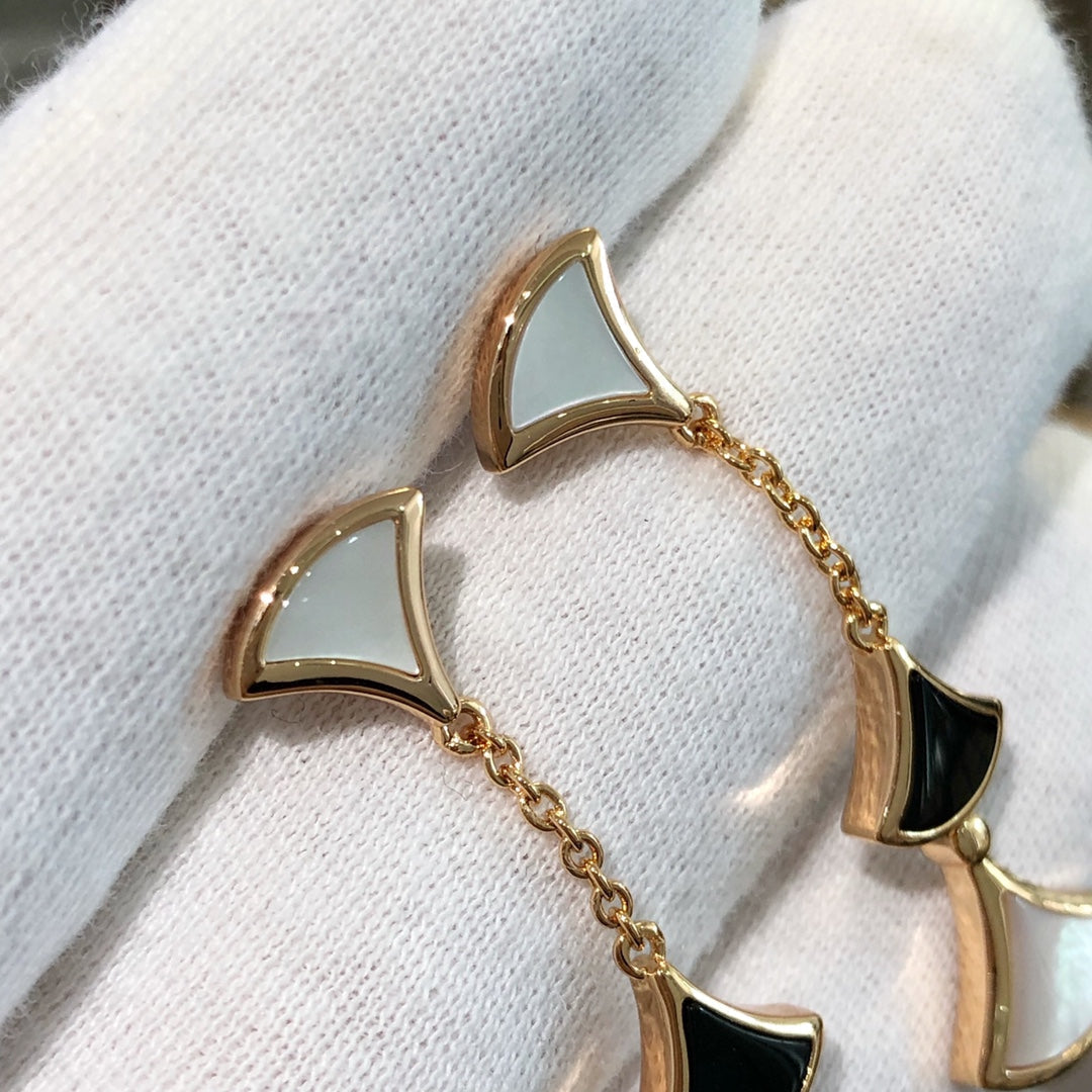[Marins]DREAM EARRINGS 3 MOTIFS ONYX MOP PINK GOLD