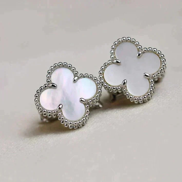 [Marins]CLOVER MEDIUM 1 MOTIFS  WHITE MOP EARRINGS SILVER
