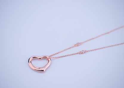 [Marins]OPEN HEART PEDANT PINK GOLD NECKLACE