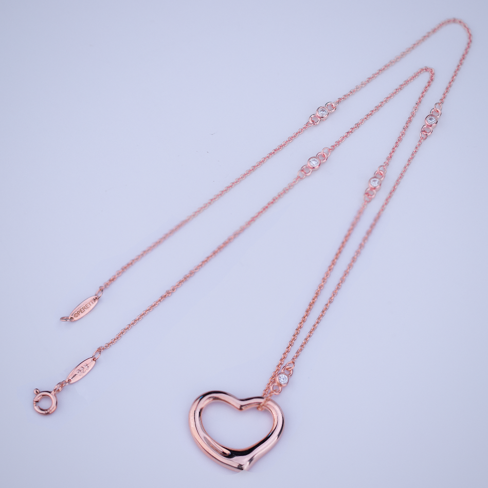 [Marins]OPEN HEART PEDANT PINK GOLD NECKLACE
