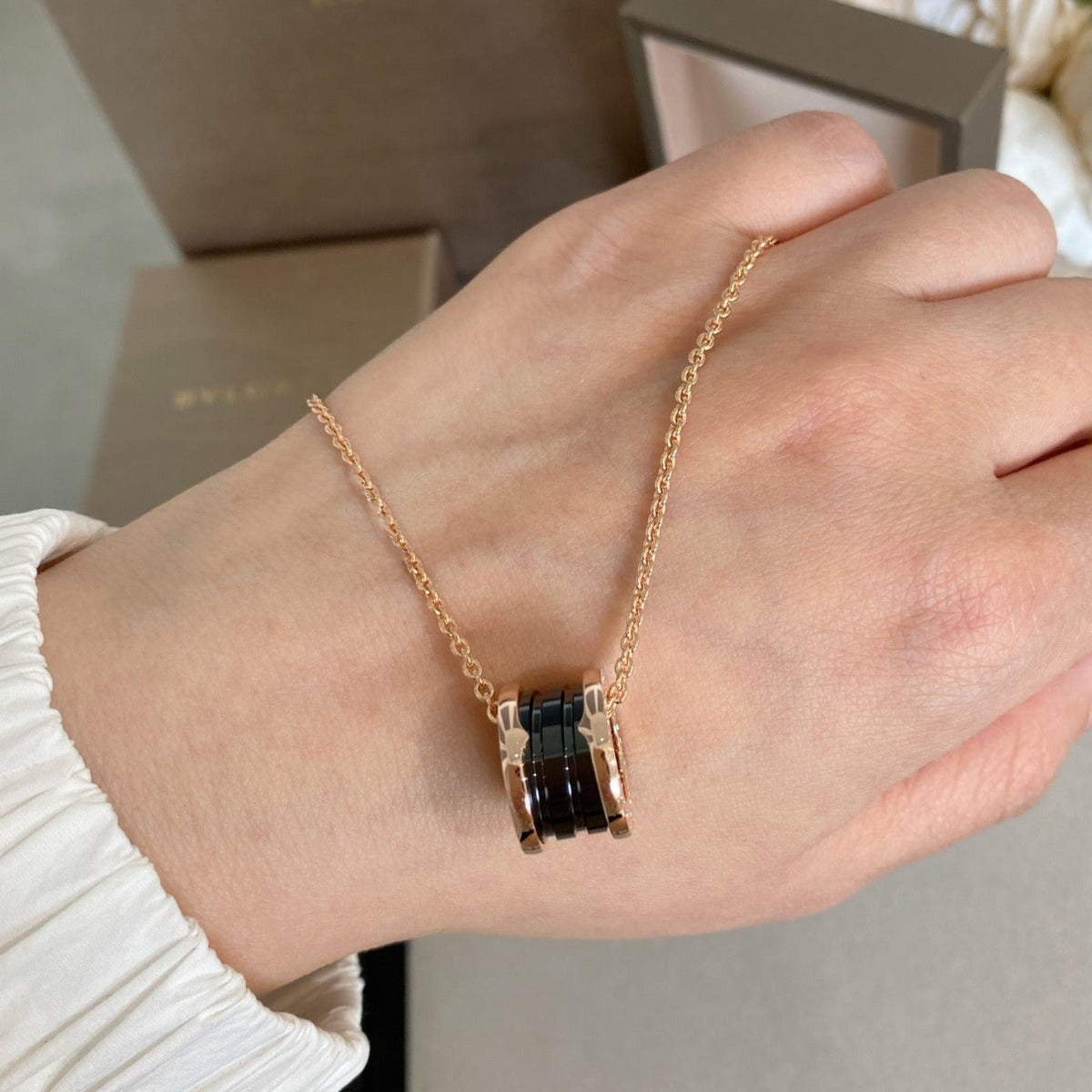 [Marins]ZERO 1 BLACK CERAMIC PINK GOLD NECKLACE