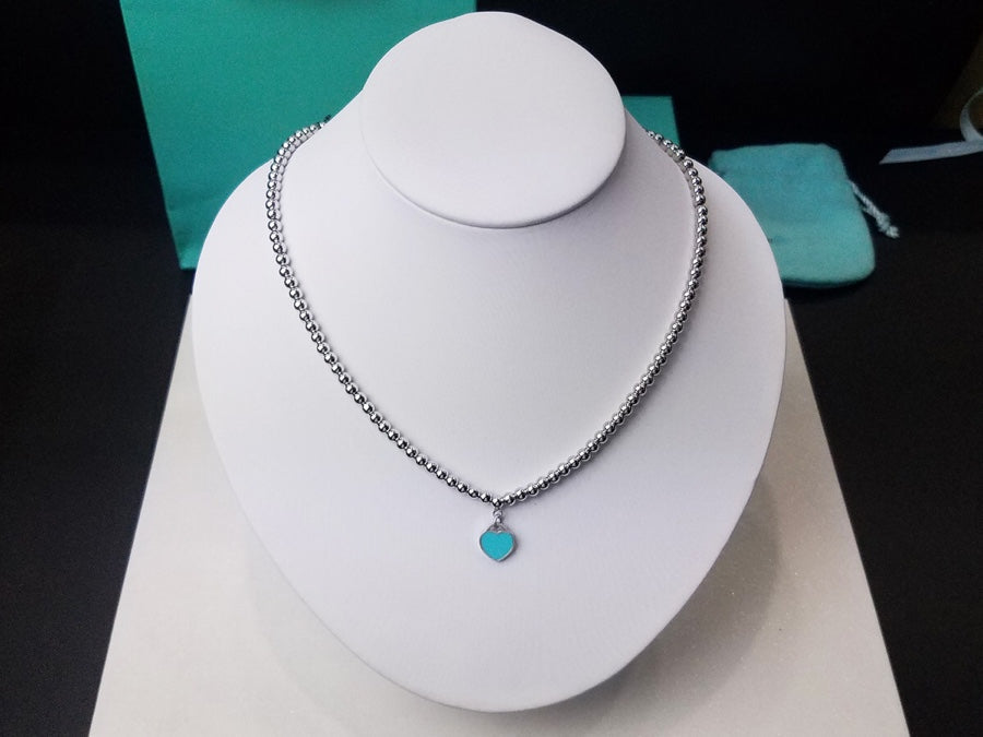 [Marins]HEART PEDANT SILVER BALL CHAIN NECKLACE