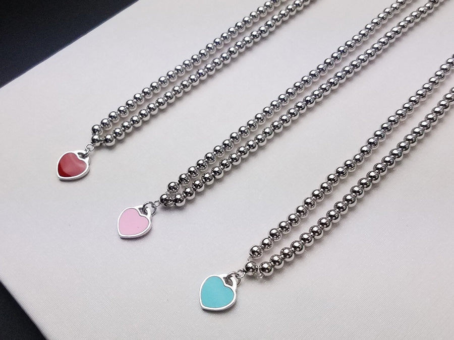 [Marins]HEART PEDANT SILVER BALL CHAIN NECKLACE