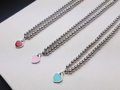 [Marins]HEART PEDANT SILVER BALL CHAIN NECKLACE