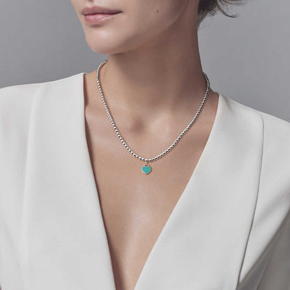 [Marins]HEART PEDANT SILVER BALL CHAIN NECKLACE