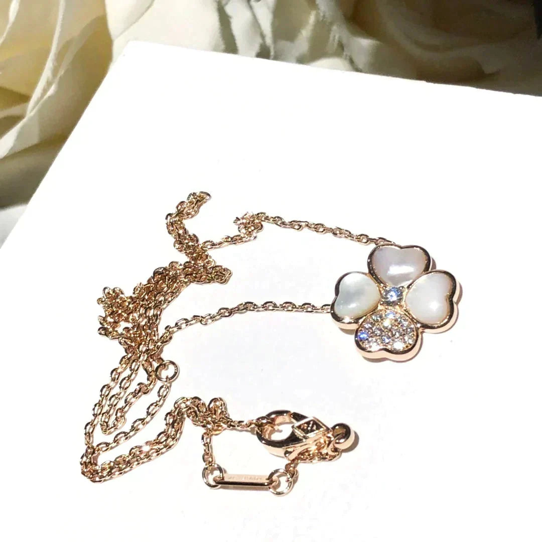 [Marins]CLOVER MOP DIAMOND ROSE GOLD NECKLACE