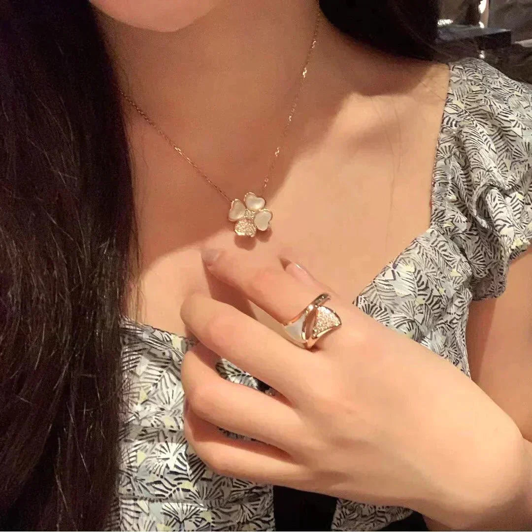 [Marins]CLOVER MOP DIAMOND ROSE GOLD NECKLACE