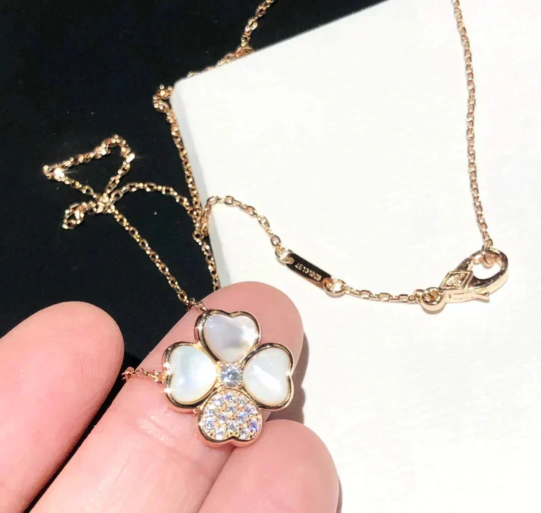 [Marins]CLOVER MOP DIAMOND ROSE GOLD NECKLACE