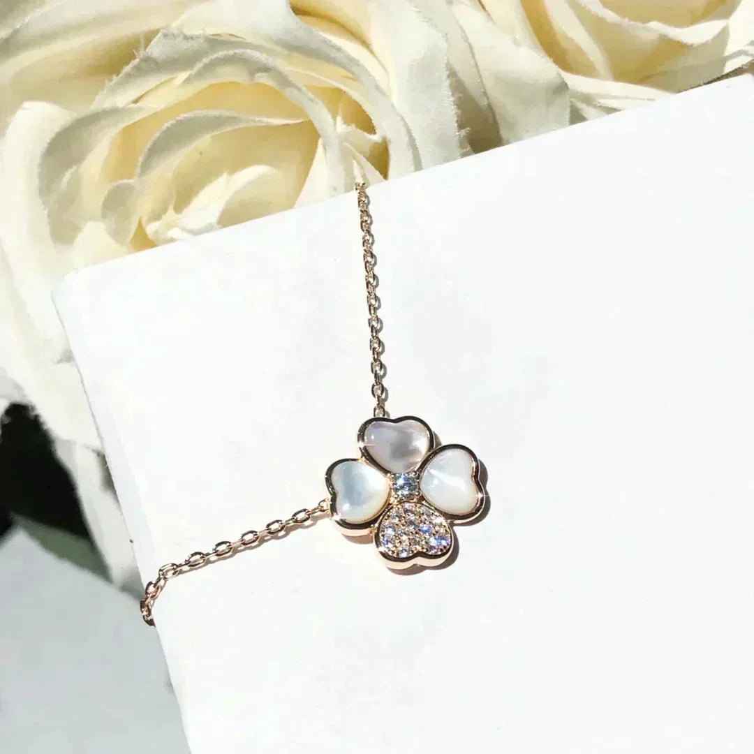 [Marins]CLOVER MOP DIAMOND ROSE GOLD NECKLACE