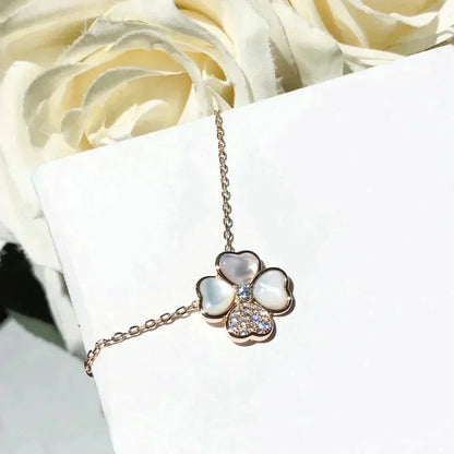 [Marins]CLOVER MOP DIAMOND ROSE GOLD NECKLACE