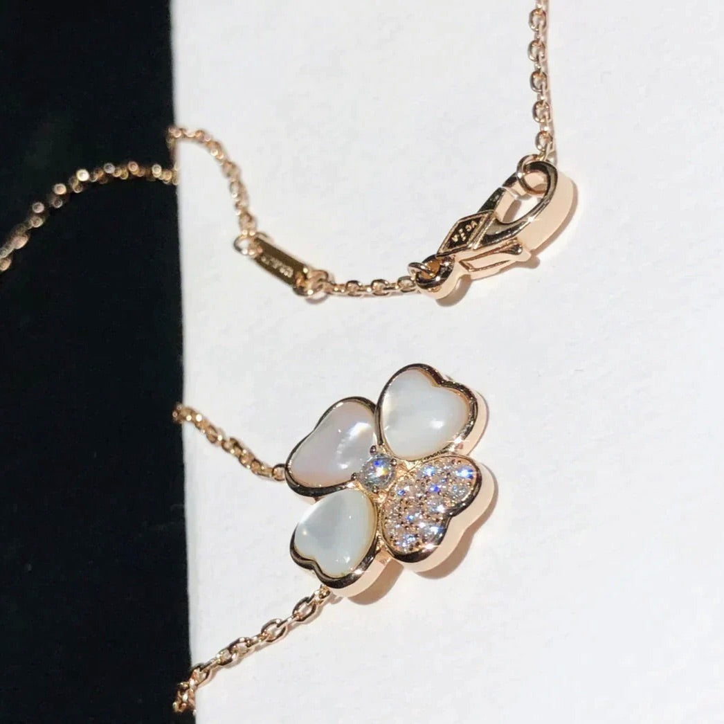 [Marins]CLOVER MOP DIAMOND ROSE GOLD NECKLACE