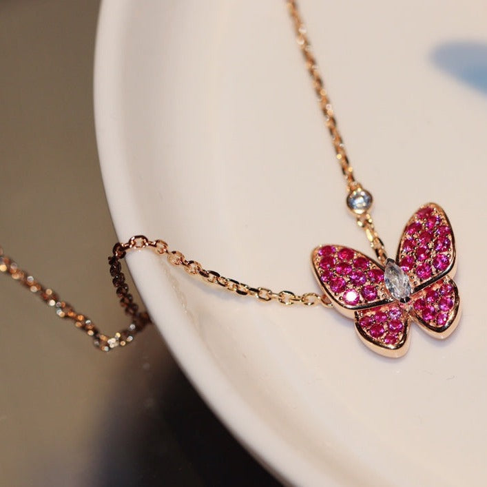 [Marins]BUTTERFLY RED DIAMOND ROSE GOLD NECKLACE