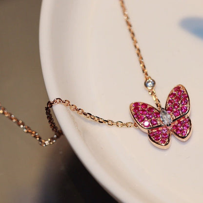 [Marins]BUTTERFLY RED DIAMOND ROSE GOLD NECKLACE