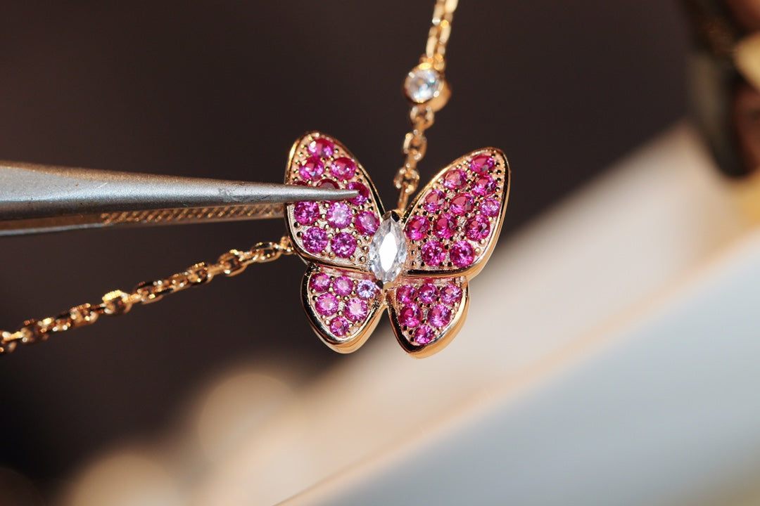 [Marins]BUTTERFLY RED DIAMOND ROSE GOLD NECKLACE