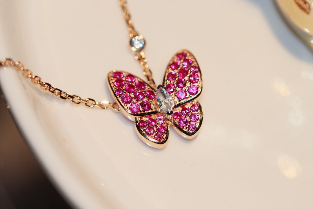 [Marins]BUTTERFLY RED DIAMOND ROSE GOLD NECKLACE