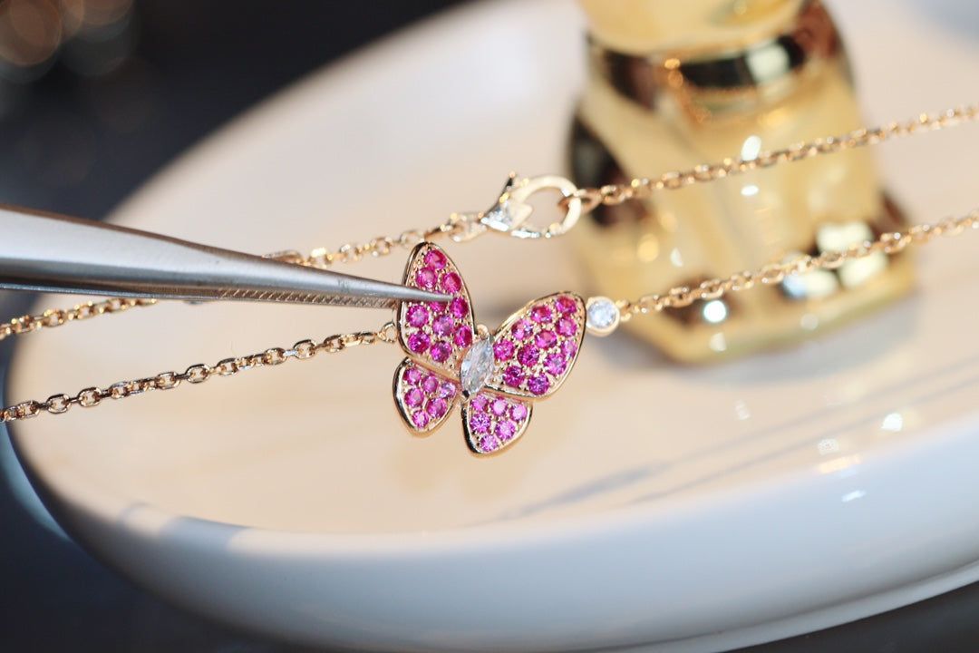 [Marins]BUTTERFLY RED DIAMOND ROSE GOLD NECKLACE