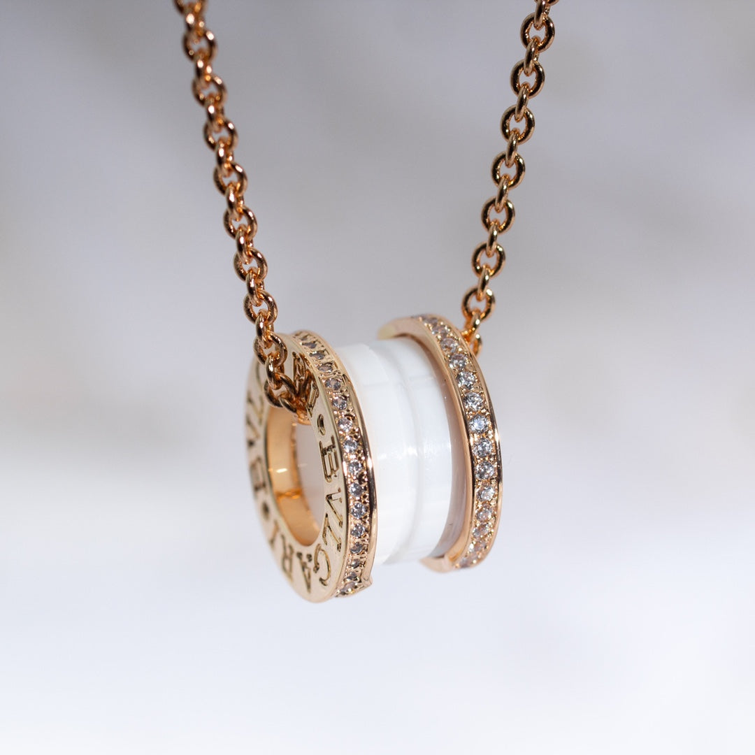 [Marins]ZERO 1 WHITE CERAMIC PINK GOLD DIAMOND NECKLACE