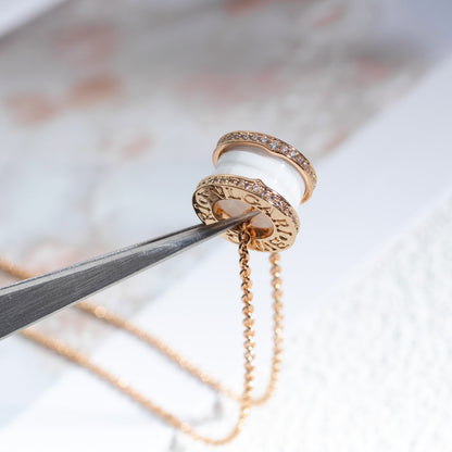 [Marins]ZERO 1 WHITE CERAMIC PINK GOLD DIAMOND NECKLACE