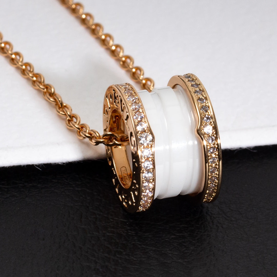 [Marins]ZERO 1 WHITE CERAMIC PINK GOLD DIAMOND NECKLACE