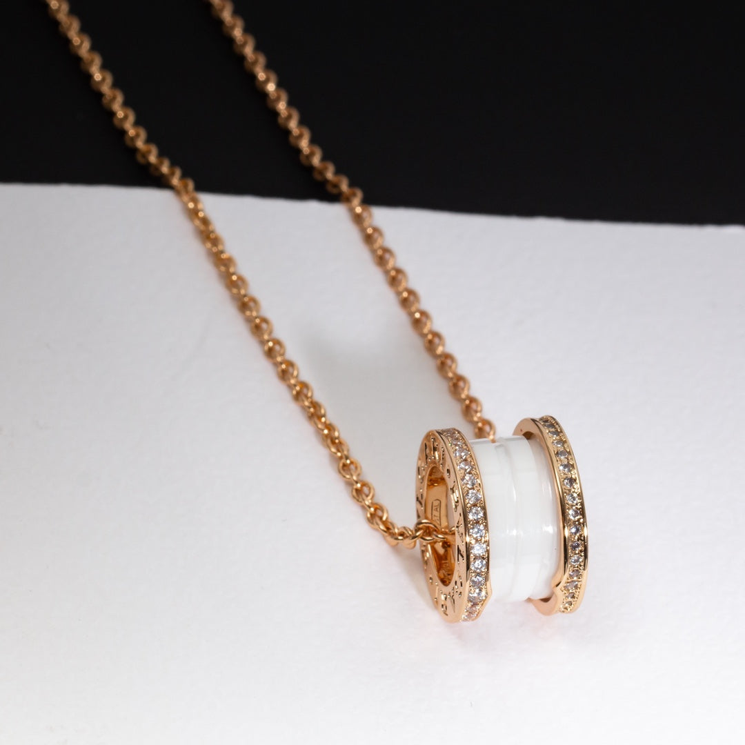 [Marins]ZERO 1 WHITE CERAMIC PINK GOLD DIAMOND NECKLACE