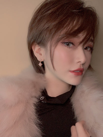 [Marins]DOUBLE STAR PINK GOLD MOP DROP EARRINGS