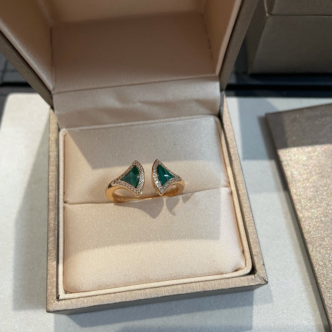 [Marins]DREAM MALACHITE DIAMOND OPEN RING