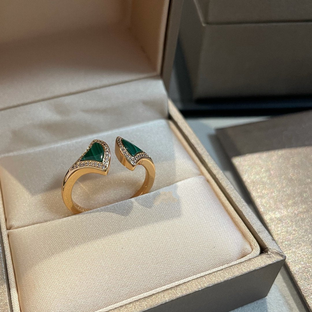 [Marins]DREAM MALACHITE DIAMOND OPEN RING
